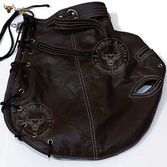 Máscara de cuero auténtico marrón para bondage, con cerradura, hecha a mano, máscara de gimp de cuero, máscara de capucha con cordones traseros, máscara BDSM unisex