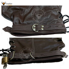 Máscara de cuero auténtico marrón para bondage, con cerradura, hecha a mano, máscara de gimp de cuero, máscara de capucha con cordones traseros, máscara BDSM unisex
