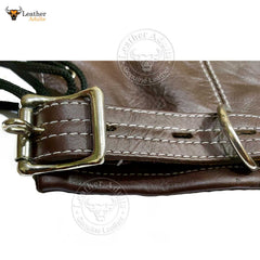 Máscara de cuero auténtico marrón para bondage, con cerradura, hecha a mano, máscara de gimp de cuero, máscara de capucha con cordones traseros, máscara BDSM unisex