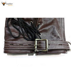 Máscara de cuero auténtico marrón para bondage, con cerradura, hecha a mano, máscara de gimp de cuero, máscara de capucha con cordones traseros, máscara BDSM unisex