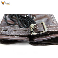 Máscara de cuero auténtico marrón para bondage, con cerradura, hecha a mano, máscara de gimp de cuero, máscara de capucha con cordones traseros, máscara BDSM unisex