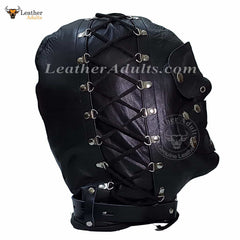 Máscara universal de bondage de cuero auténtico BDSM Capucha de cuero ajustable