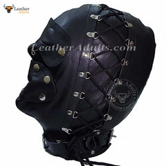 Máscara universal de bondage de cuero auténtico BDSM Capucha de cuero ajustable