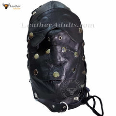 Máscara universal de bondage de cuero auténtico BDSM Capucha de cuero ajustable