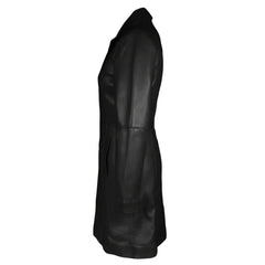 Gabardina de cuero de cordero negro hermosa para mujer, estilo gótico Steampunk, T16