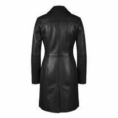 Gabardina de cuero de cordero negro hermosa para mujer, estilo gótico Steampunk, T16