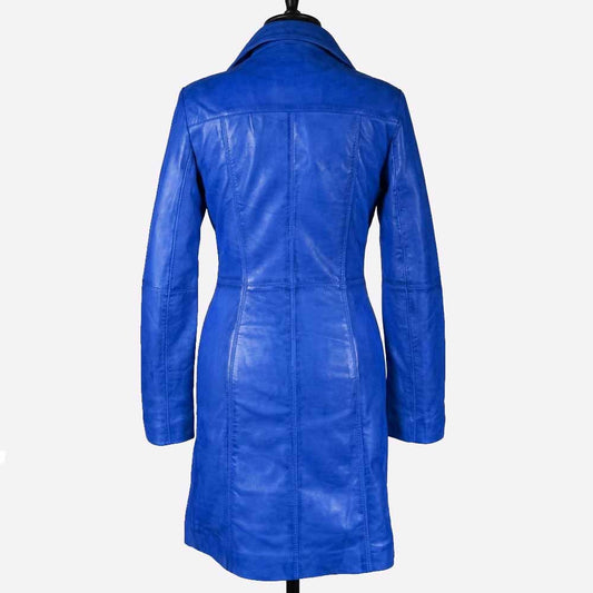 Abrigo largo azul de mujer de piel de cordero auténtica estilo gótico Steampunk T16