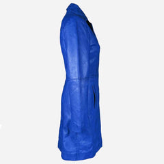Abrigo largo azul de mujer de piel de cordero auténtica estilo gótico Steampunk T16
