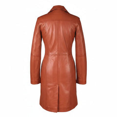 Gabardina Larga de Mujer de Piel de Cordero Marrón Estilo Gótico Steampunk T16