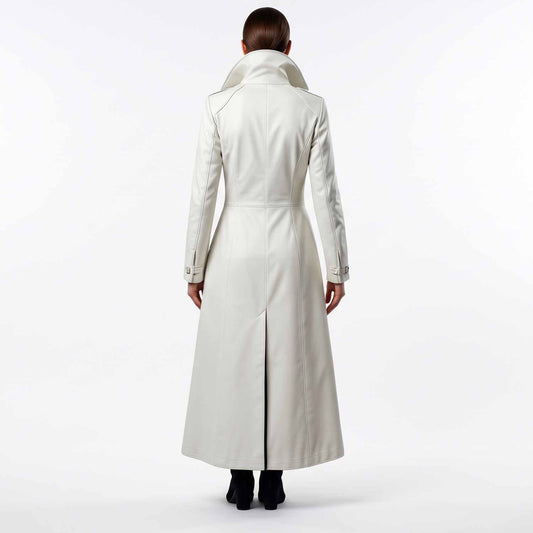 White Gothic Long Trench Coat - Victorian Steampunk High Collar Duster | US UK CA AU