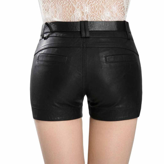 Pantalones cortos de cuero para mujer 100% piel de cordero genuina Pantalones cortos de cuero suave