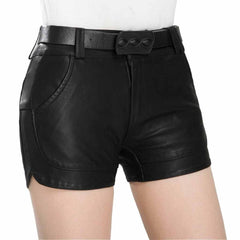 Pantalones cortos de cuero para mujer 100% piel de cordero genuina Pantalones cortos de cuero suave