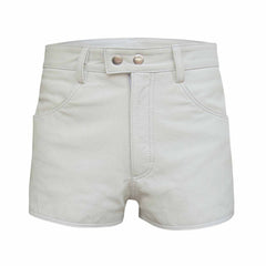 Shorts de piel auténtica 100% sexis blancos para mujer con dos bolsillos