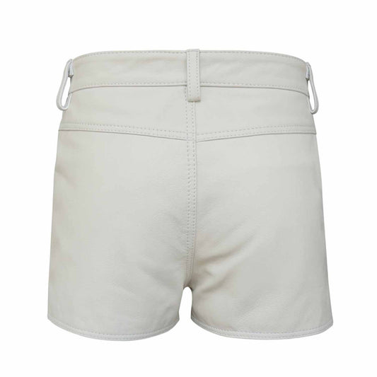 Shorts de piel auténtica 100% sexis blancos para mujer con dos bolsillos