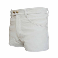 Shorts de piel auténtica 100% sexis blancos para mujer con dos bolsillos