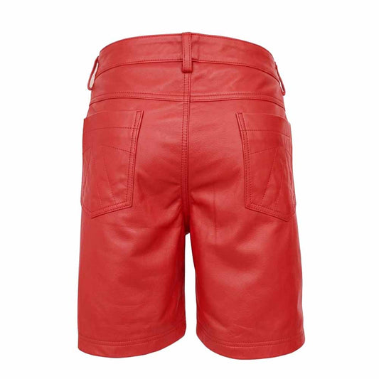 Pantalones cortos bermudas de piel roja 100% auténtica para mujer con cinco bolsillos