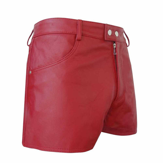Pantalones Cortos Rojos SEXY de Piel 100% AUTÉNTICA para Mujer Con Dos Bolsillos