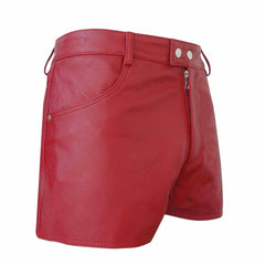 Pantalones Cortos Rojos SEXY de Piel 100% AUTÉNTICA para Mujer Con Dos Bolsillos