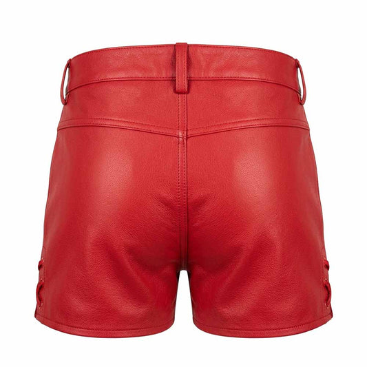 Pantalones Cortos Rojos SEXY de Piel 100% AUTÉNTICA para Mujer Con Dos Bolsillos