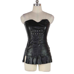Vestido de fiesta sexy negro sin tirantes de cuero genuino para mujer con cordones en la espalda