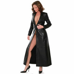 Abrigo Trench Gótico Steampunk Hecho a Mano de Piel de Cordero Auténtica para Mujer