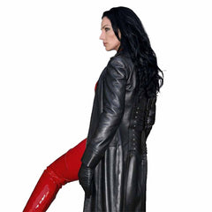 Traje de gala de cuero negro largo de cuero Nappa auténtico para mujer con gabardina gótica