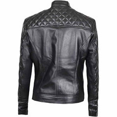 Chaqueta de motociclista acolchada negra de piel de cordero auténtica para mujer de corte ajustado