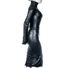 Body gótico de cuero auténtico para mujer, con cremallera separada, capucha, vestido de cuero steampunk