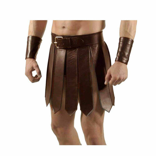 Falda escocesa de cuero auténtico sexy para hombre, falda romana de gladiador, conjunto de falda escocesa, ropa de club gay, LARP