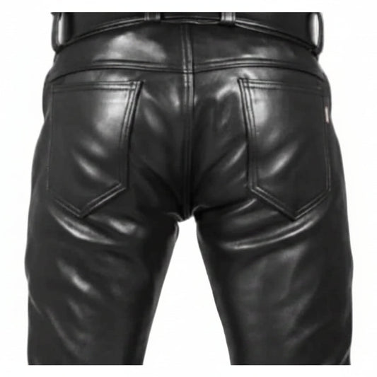 Pantalones de cuero de piel de vacuno negros para hombre, pantalones tipo Lederjeans, Lederhosen, pantalones de montar, pantalones BLUF