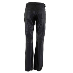 Pantalones de Cuero Genuino de Piel de Vacuno Negra con Cinco Bolsillos para Motociclista de Mujer