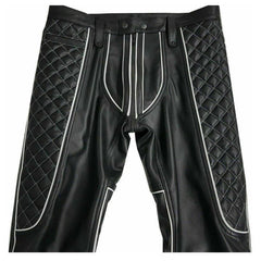 Pantalones de cuero para hombre, negros, ribete blanco, estilo motero, bluf, pantalones de montar, pantalones gais
