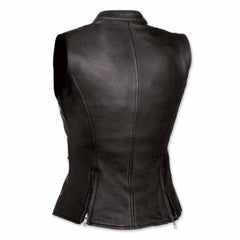 Chaleco de piel negro suave de motorista para mujer W9