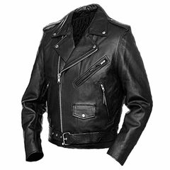 Chaqueta de motociclista de cuero vacuno genuino para hombre estilo Brando negra