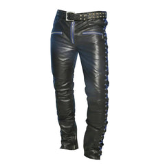Pantalones de cuero de vaca auténtico para hombre, estilo punk, jeans, pantalones, pantalones BLUF, pantalones de motorista
