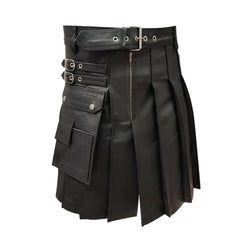 Kilt plisado de cuero genuino de vaca para hombre, estilo gladiador