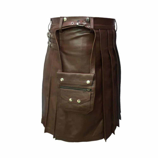 Kilt y Sporran de Cuero Plisado Hermoso Marrón Skipper – K7 – BRW