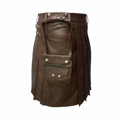 Kilt y Sporran de Cuero Plisado Hermoso Marrón Skipper – K7 – BRW