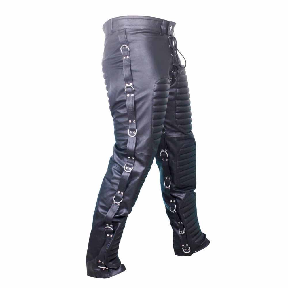 PANTALONES VAQUEROS NEGROS DE CUERO AUTÉNTICO PARA HOMBRE Estilo gótico Sadomasoquismo Ropa de discoteca La mayoría de las tallas disponibles
