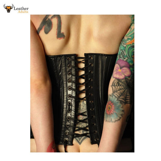 Corsé ajustado UNDERBUST de cuero auténtico negro con varillas de acero, estilo bondage, Mistress