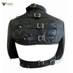 Camisa de fuerza de cuero vacuno auténtico para mujer, chaqueta BDSM de bondage de alta resistencia