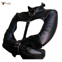 Camisa de fuerza de cuero vacuno auténtico para mujer, chaqueta BDSM de bondage de alta resistencia