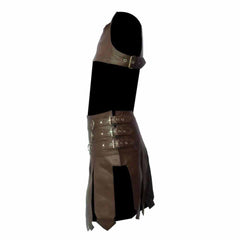 Conjunto de falda escocesa de gladiador romano de cuero marrón para hombre - K3