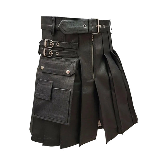 Kilt plisado de cuero genuino de vaca para hombre, estilo gladiador