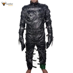 Traje de bondage para hombre, de piel negra, de alta resistencia, restrictivo, tipo catsuit con capucha, para LARP
