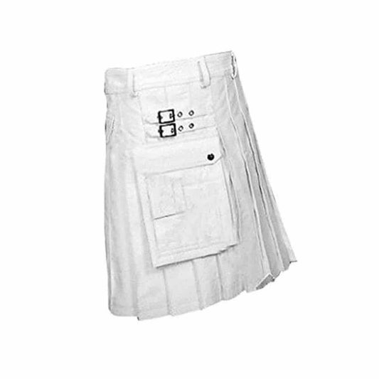 Kilt plisado gladiador de cuero de vaca BLANCO para hombre – K5 – BCO