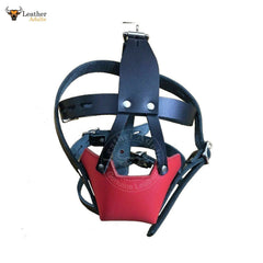 Bozal de cabeza de cuero auténtico negro y rojo, arnés, BDSM