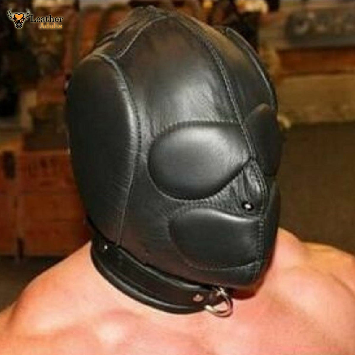 Capucha de privación sensorial para hombres BDSM de cuero suave negro acolchada unisex
