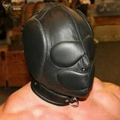 Capucha de privación sensorial para hombres BDSM de cuero suave negro acolchada unisex