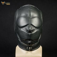Capucha de privación sensorial para hombres BDSM de cuero suave negro acolchada unisex
